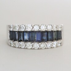 American Jewelry 14k White Gold 1.77ctw Sapphire .85ctw Diamond Baguette & Round Ring