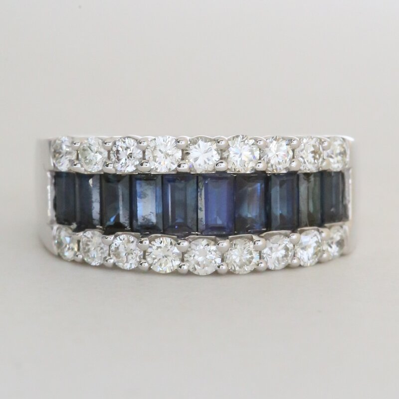 American Jewelry 14k White Gold 1.77ctw Sapphire .85ctw Diamond Baguette & Round Ring
