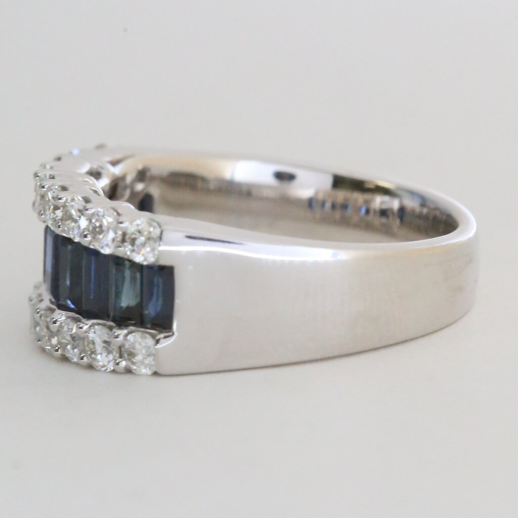 American Jewelry 14k White Gold 1.77ctw Sapphire .85ctw Diamond Baguette & Round Ring
