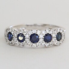 American Jewelry 14k White Gold .45ctw Diamond .81ctw Sapphire 5 Stone Halo Ring