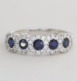 American Jewelry 14k White Gold .45ctw Diamond .81ctw Sapphire 5 Stone Halo Ring