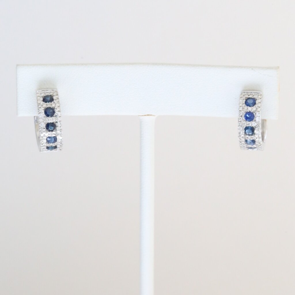 American Jewelry 14k White Gold .87ctw Sapphire .52ctw Diamond Hoop Earrings