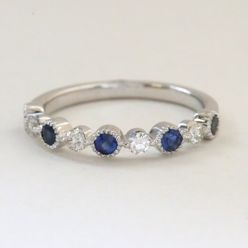 American Jewelry 14k White Gold .45ctw Sapphire & .25ctw Diamond Milgrain Stackable Band