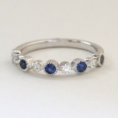 American Jewelry 14k White Gold .45ctw Sapphire & .25ctw Diamond Milgrain Stackable Band
