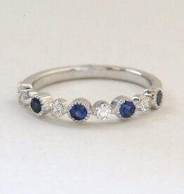 American Jewelry 14k White Gold .45ctw Sapphire & .25ctw Diamond Milgrain Stackable Band