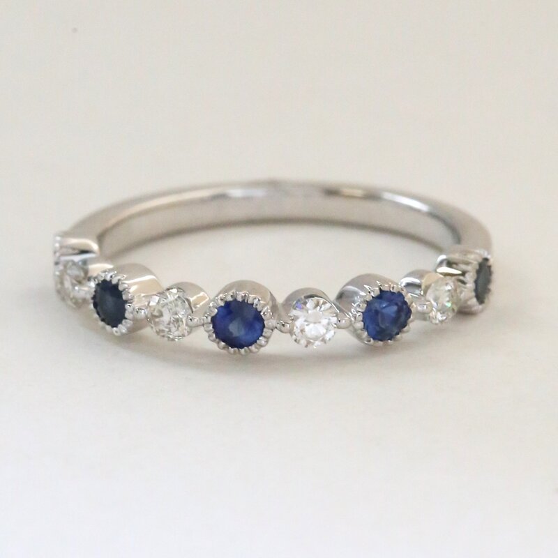 American Jewelry 14k White Gold .45ctw Sapphire & .25ctw Diamond Milgrain Stackable Band