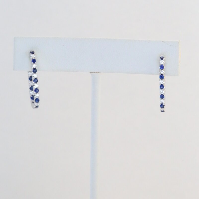 American Jewelry 14k White Gold .425ctw Diamond & .58ctw Sapphire Rectangle Hoop Earrings