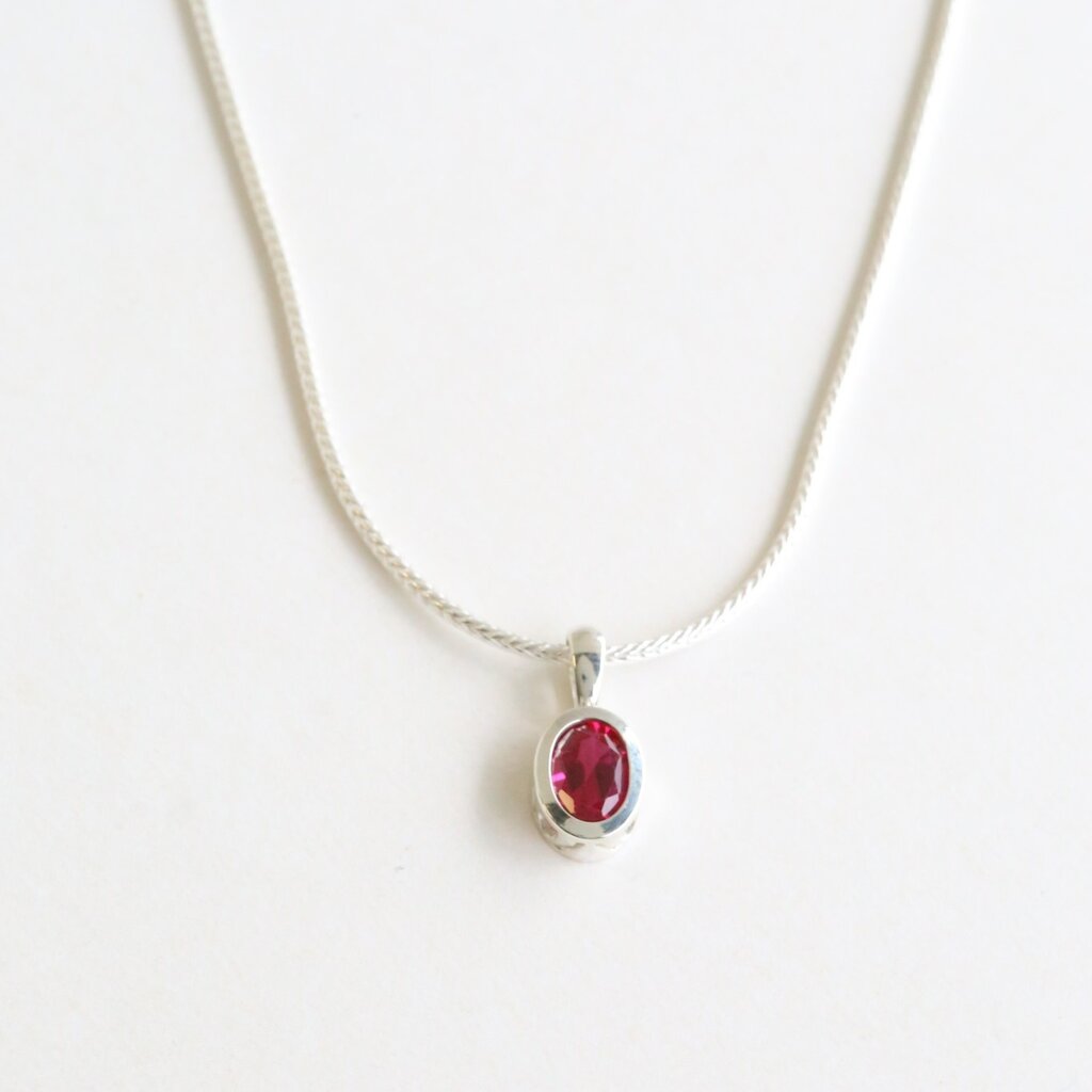American Jewelry Sterling Silver Synthetic Ruby Bezel Necklace