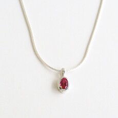 American Jewelry Sterling Silver Synthetic Ruby Bezel Necklace