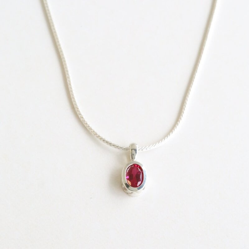 American Jewelry Sterling Silver Synthetic Ruby Bezel Necklace