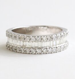 American Jewelry 14k White Gold 1.47ctw Diamond Baguette & Round Band Ring