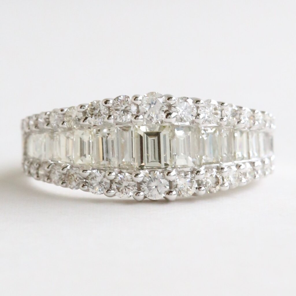 American Jewelry 14k White Gold 2.03ctw Diamond Tapered Baguette and Round Band Ring