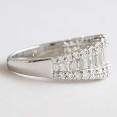American Jewelry 14k White Gold 2.03ctw Diamond Tapered Baguette and Round Band Ring