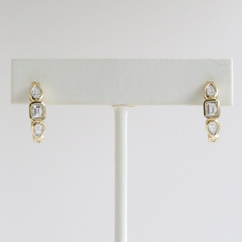 American Jewelry 14k Yellow Gold .46ctw Diamond Pear & Emerald Cut Bezel Hoop Earrings