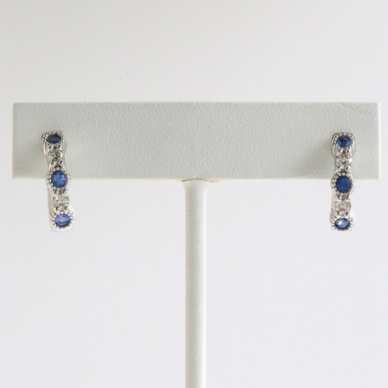 American Jewelry 14k White Gold .36ctw Diamond .72ctw Sapphire Milgrain Hoop Earrings