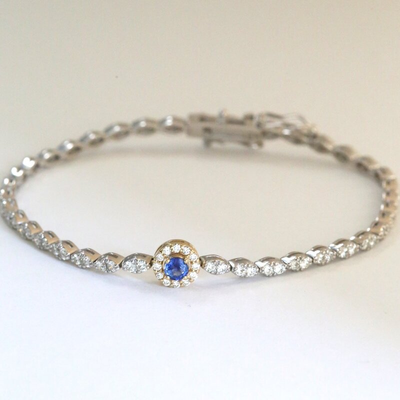 American Jewelry 14k White Gold .21ct Sapphire 1.85ctw Diamond Bracelet