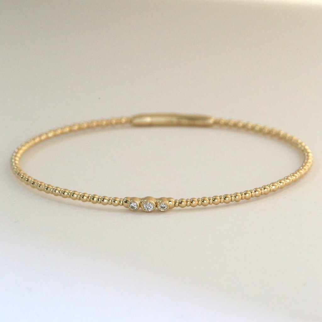 American Jewelry 14k Yellow Gold .06ctw DIamond Accent Beaded Bangle Bracelet