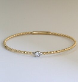 American Jewelry 14k Yellow Gold .18ctw DIamond Bezel Beaded Bangle Bracelet