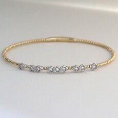 American Jewelry 14k Yellow Gold .19ctw Diamond Bezel Beaded Bangle Bracelet