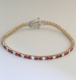 American Jewelry 14k Yellow Gold 2.82ctw Ruby 1.35ctw Diamond Tennis Bracelet