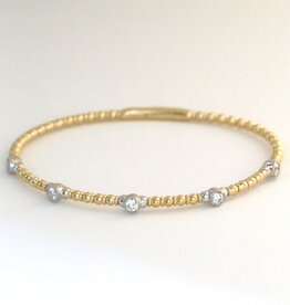 American Jewelry 14k Yellow Gold .55ctw Diamond Station Beaded Bangle Bracelet