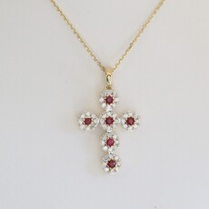 American Jewelry 14k Yellow Gold .40ctw Ruby .58ctw Diamond Cross Necklace