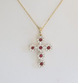 American Jewelry 14k Yellow Gold .40ctw Ruby .58ctw Diamond Cross Necklace