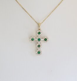 American Jewelry 14k Yellow Gold .40ctw Emerald .58ctw Diamond Cross Necklace