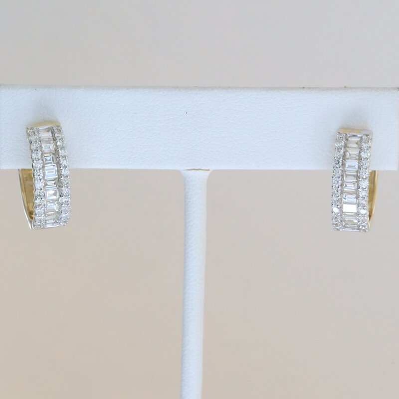 American Jewelry 14k Yellow Gold 1.83ctw Diamond Baguette & Round Hoop Earrings