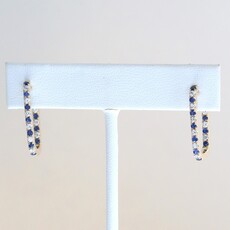 American Jewelry 14k Yellow Gold .63ctw Diamond .44ctw Sapphire Rectangular Hoop Earrings