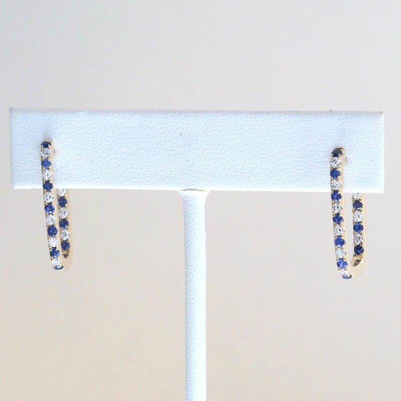 American Jewelry 14k Yellow Gold .63ctw Diamond .44ctw Sapphire Rectangular Hoop Earrings