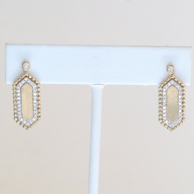 American Jewelry 14k Yellow Gold .35ctw Diamond Beaded Hexagon Dangle Earrings