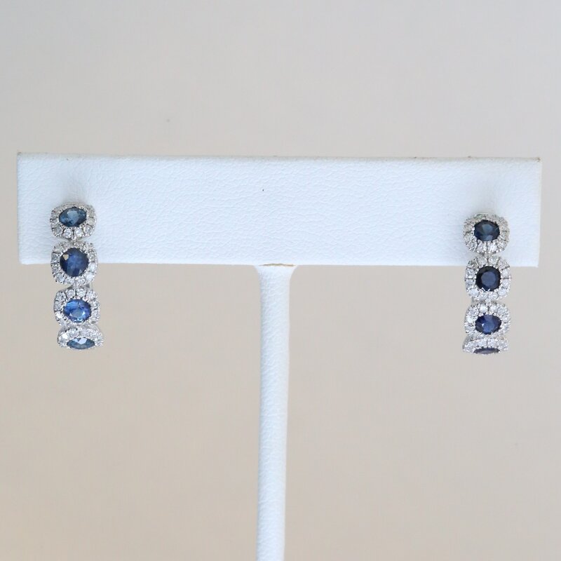 American Jewelry 14k White Gold .54ctw Diamond .93ctw Sapphire Hoop Earrings
