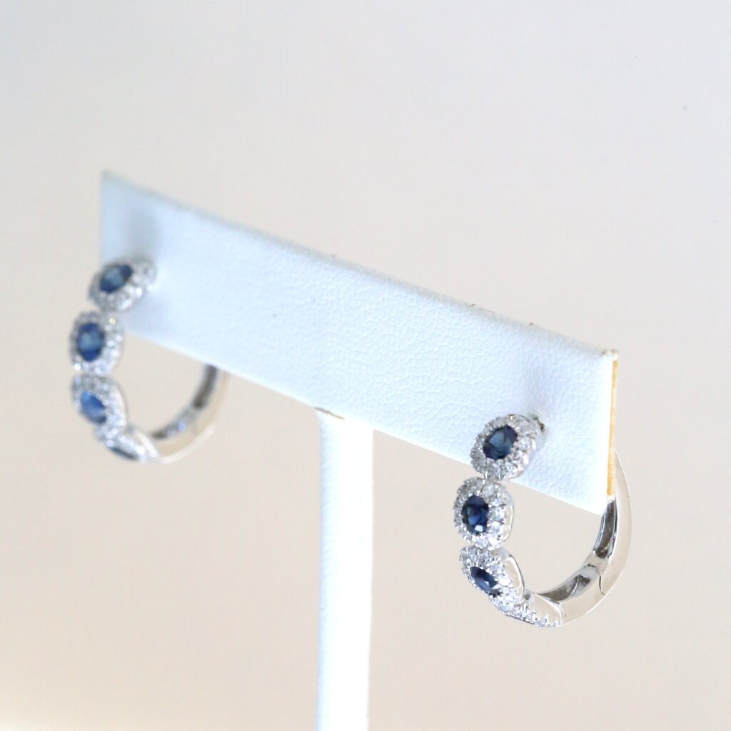 American Jewelry 14k White Gold .54ctw Diamond .93ctw Sapphire Hoop Earrings