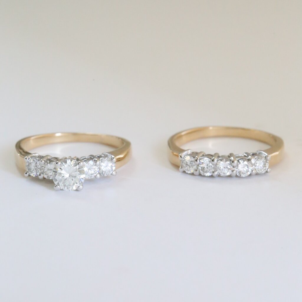 American Jewelry ESTATE 14k Yellow Gold Approx. 2.25ctw (1.5 Ring .75 Band) H/I1 Engagement Ring Wedding Band Set
