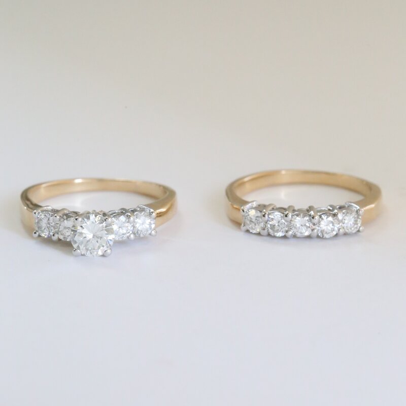 American Jewelry ESTATE 14k Yellow Gold Approx. 2.25ctw (1.5 Ring .75 Band) H/I1 Engagement Ring Wedding Band Set