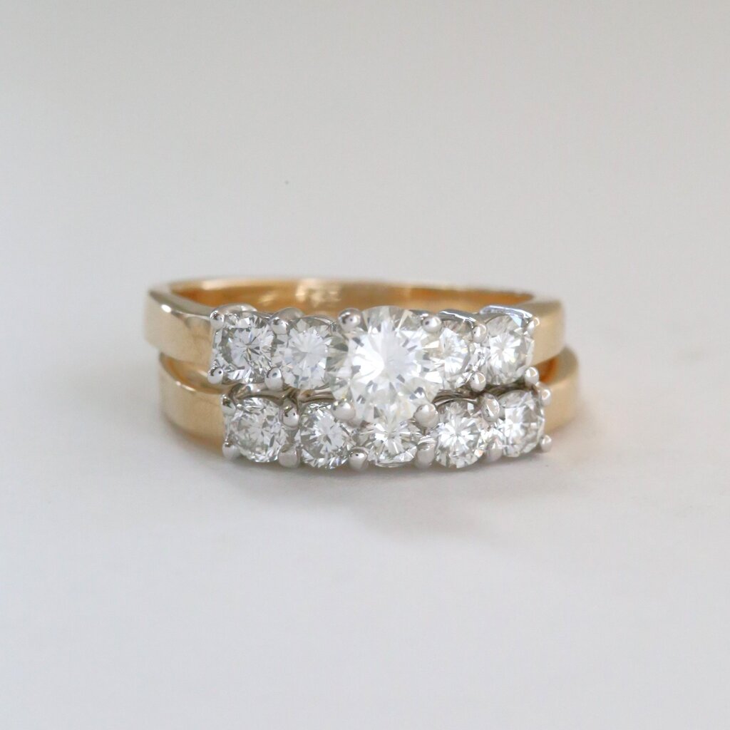 American Jewelry ESTATE 14k Yellow Gold Approx. 2.25ctw (1.5 Ring .75 Band) H/I1 Engagement Ring Wedding Band Set
