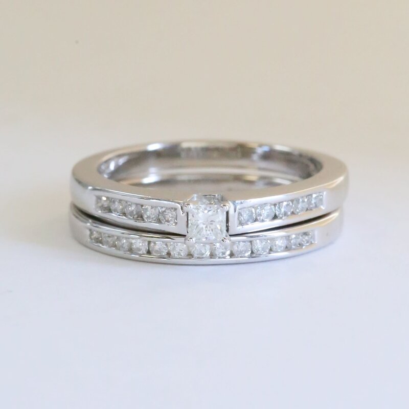 American Jewelry ESTATE 14k White Gold .40ctw Diamond Solitaire Engagement Set