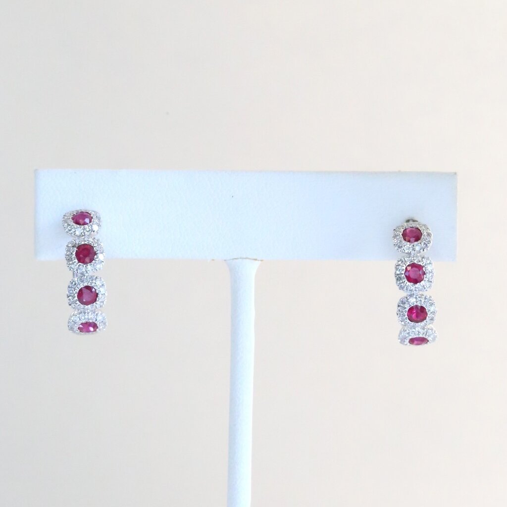 American Jewelry 14k White Gold 1.28ctw Ruby .67ctw Diamond Hoop Earrings