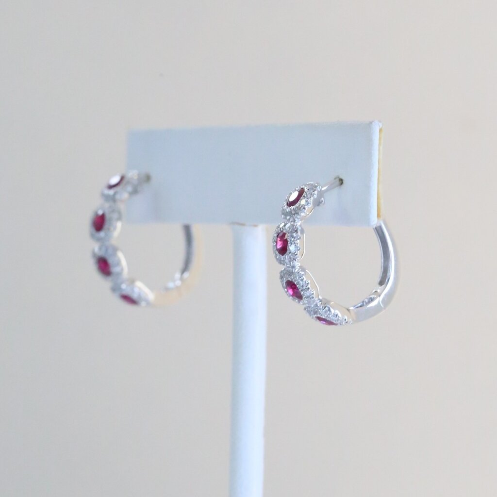 American Jewelry 14k White Gold 1.28ctw Ruby .67ctw Diamond Hoop Earrings