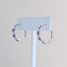 American Jewelry 14k White Gold 1.28ctw Ruby .67ctw Diamond Hoop Earrings