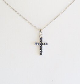 American Jewelry 14k White Gold Sapphire Cross Necklace