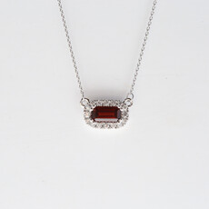 American Jewelry Baguette Gemstone & Diamond Halo Necklace
