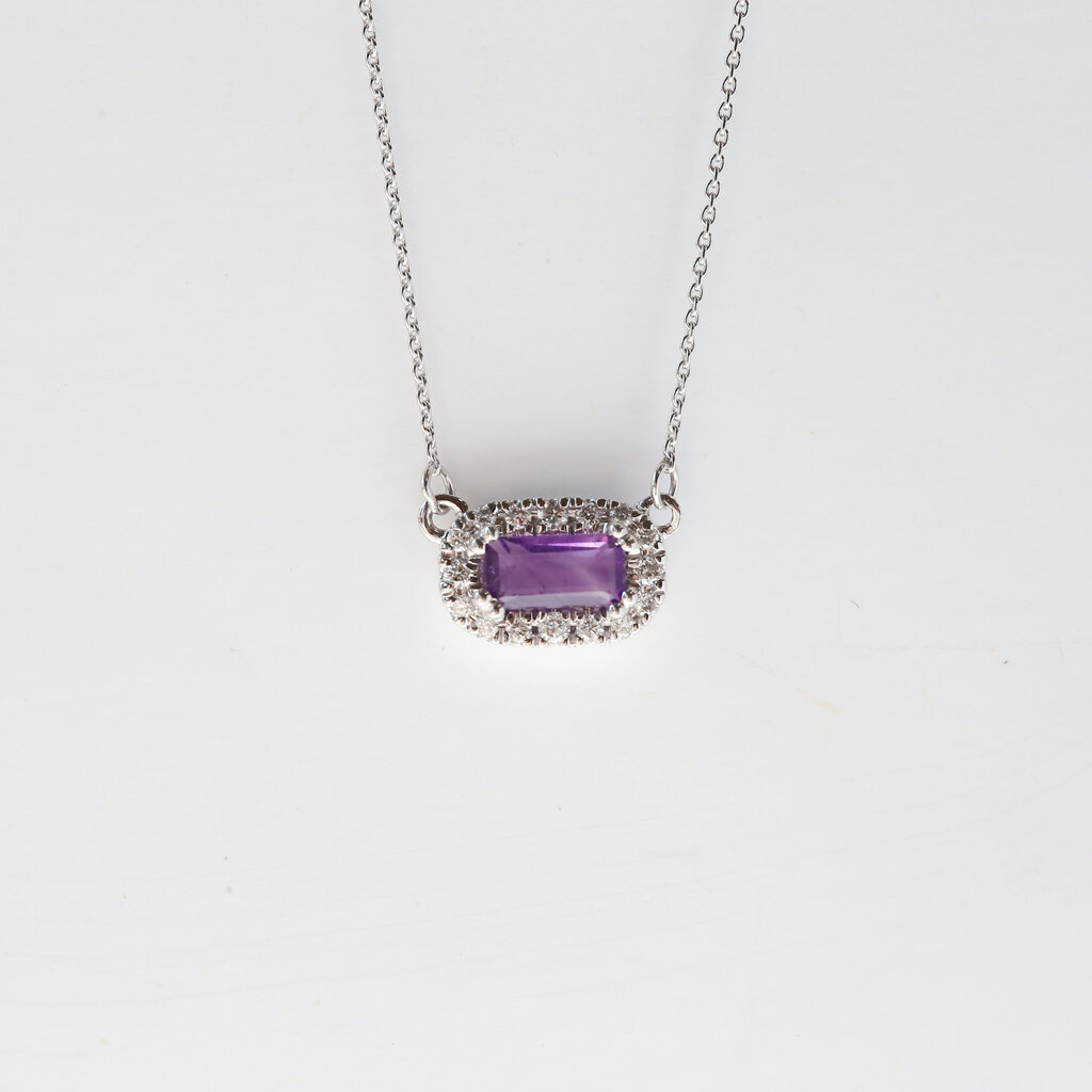 American Jewelry Baguette Gemstone & Diamond Halo Necklace