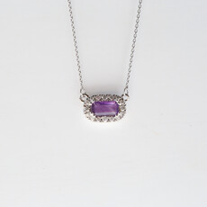 American Jewelry Baguette Gemstone & Diamond Halo Necklace