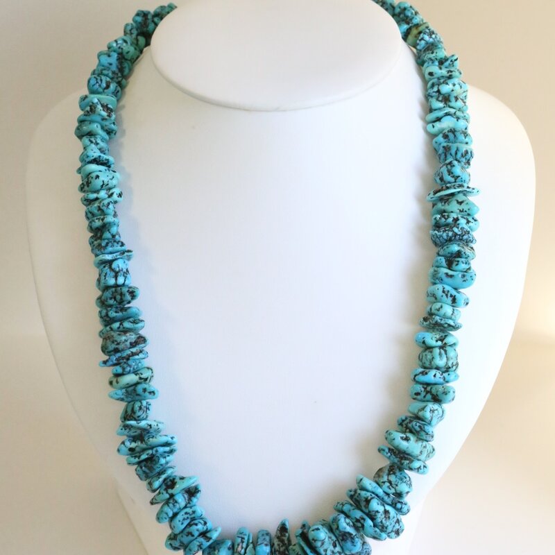 American Jewelry ESTATE Sterling Silver Turquoise Graduated Necklace