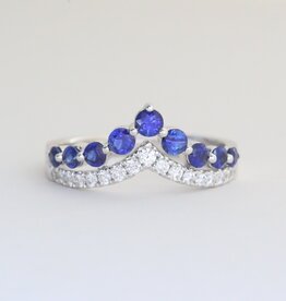American Jewelry 14k White Gold .75ctw Sapphire .25ctw Diamond V Contour Band Ring