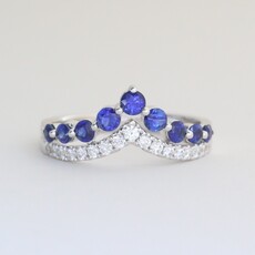American Jewelry 14k White Gold .75ctw Sapphire .25ctw Diamond V Contour Band Ring