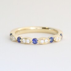American Jewelry 14k Yellow Gold .10ctw Diamond .28ctw Sapphire Scalloped Band Ring