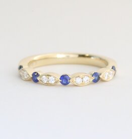 American Jewelry 14k Yellow Gold .10ctw Diamond .28ctw Sapphire Scalloped Band Ring